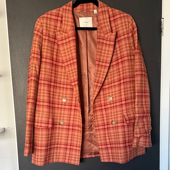 Aritzia Wilfred Destiny Red and Tan Plaid/Check Blazer - Size 8 - Picture 2 of 3
